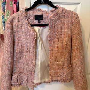 Cynthia Rowley Peach-Pink Tweed Fringe Open Jacket